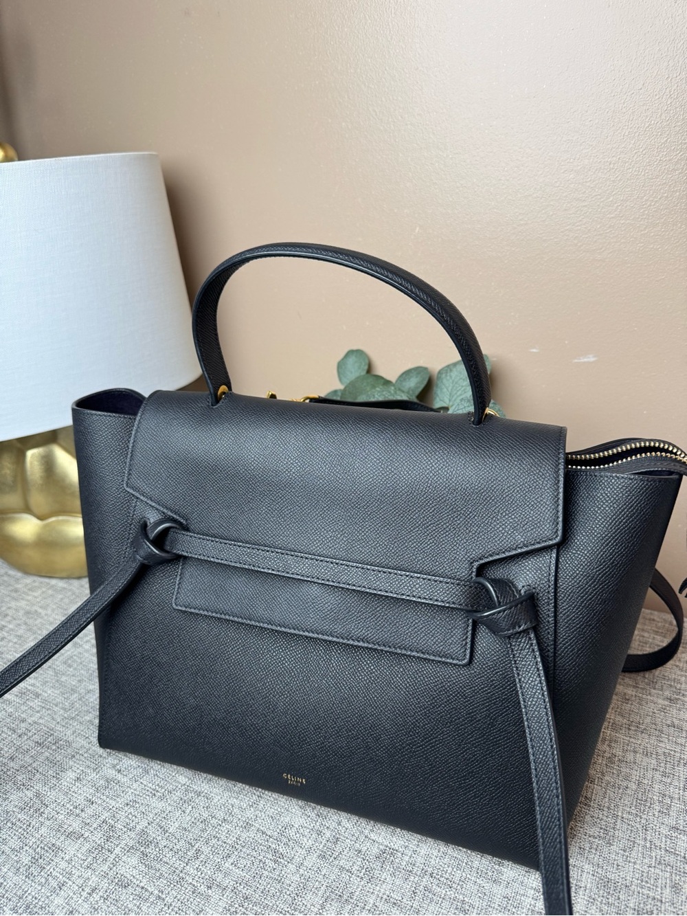 Celine Black Leather Satchel with Top Handle